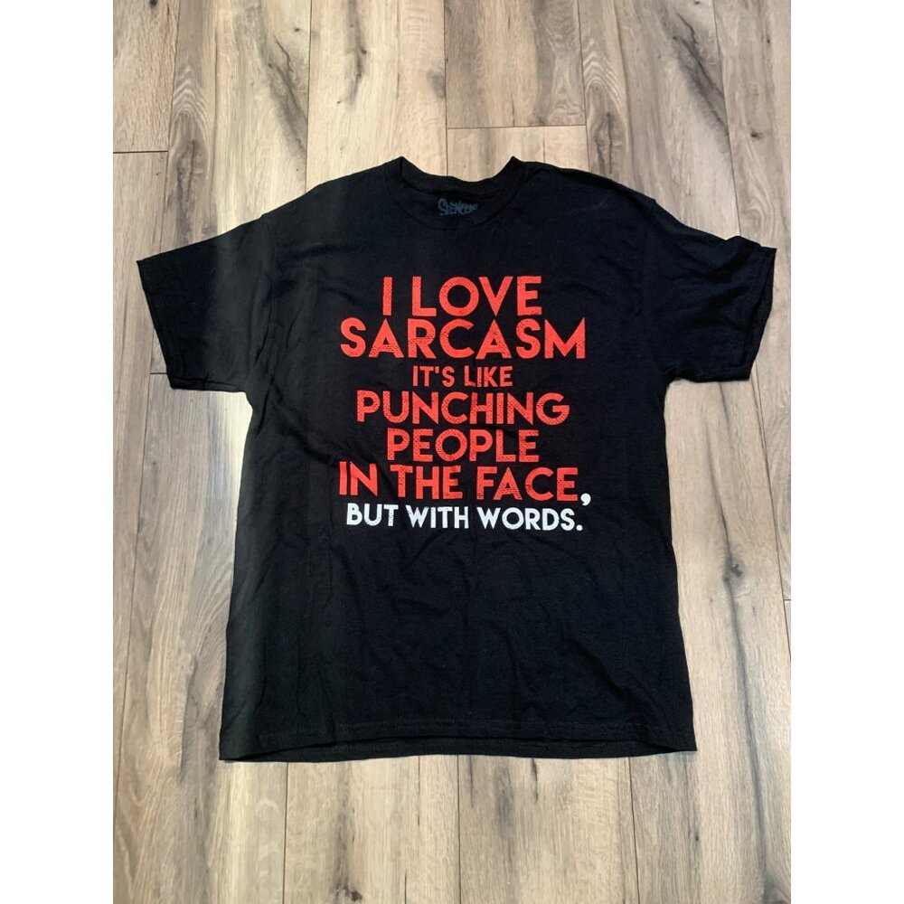 Spensers Sarcasm Statement Graphic Tee T-shirt Mens L Black Short Sleeve